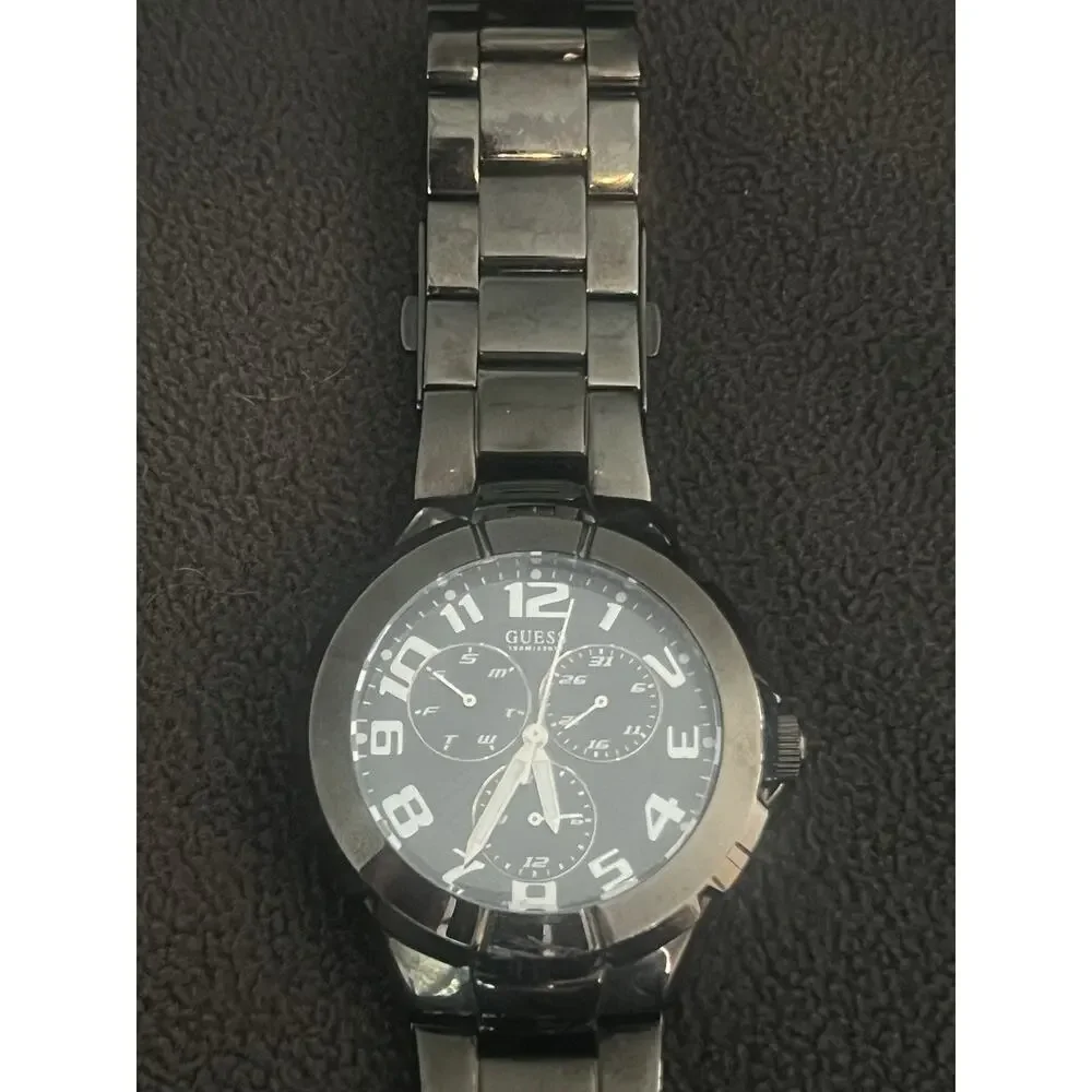 Guess Rush 42mm WaterPro Master Calendar, Day, Date. Black New Battery.